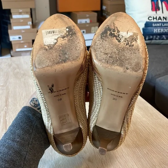 ☀️LAST CHANCE☀️Burberry Porsum Woven Raffia Heels - 38 - Picture 8 of 11